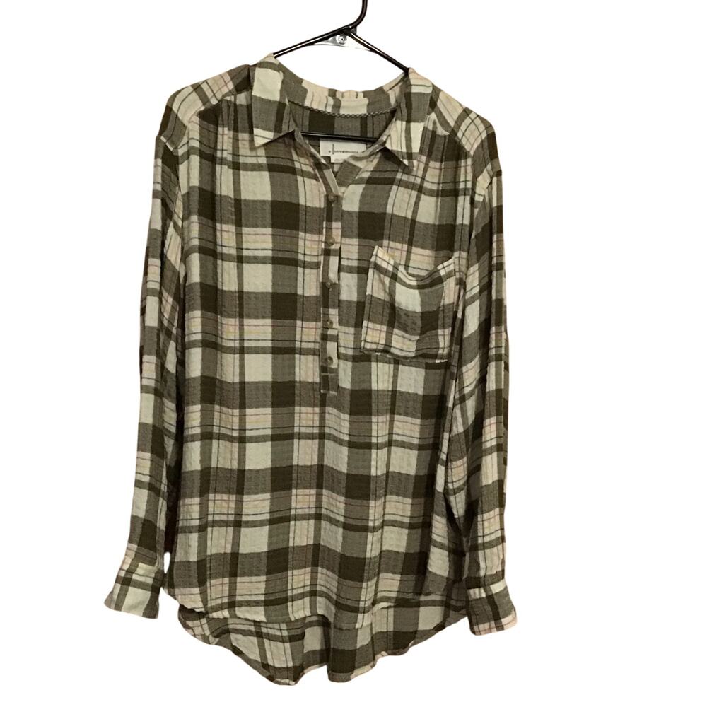 By Anthropologie Plaid Preppy Academia Popover Blouse XLP